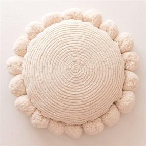 img 4 attached to 🌼 Banilla Bohemian Round Pillow Cover: Hand Tufted 16-inch Cotton Decorative Pillow with Chunky Textured Poms – Perfect Boho Throw Pillow for Bed or Couch, Natural White Cover