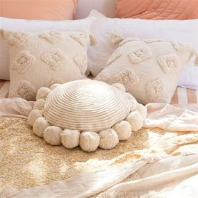 img 3 attached to 🌼 Banilla Bohemian Round Pillow Cover: Hand Tufted 16-inch Cotton Decorative Pillow with Chunky Textured Poms – Perfect Boho Throw Pillow for Bed or Couch, Natural White Cover