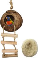 hanging bird house with ladder: natural coconut fiber shell for parrot parakeet lovebird finch canary - ideal bird nest breeding cage accessory, pet bird supplies logo