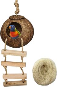 img 4 attached to Hanging Bird House with Ladder: Natural Coconut Fiber Shell for Parrot Parakeet Lovebird Finch Canary - Ideal Bird Nest Breeding Cage Accessory, Pet Bird Supplies