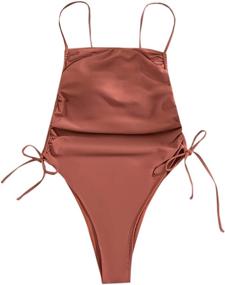 img 4 attached to SheIn Swimwear Drawstring Wireless Monokini Women's Clothing