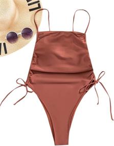 img 1 attached to SheIn Swimwear Drawstring Wireless Monokini Women's Clothing