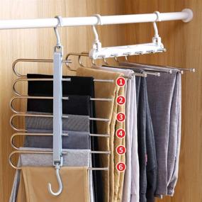 img 3 attached to 👖 Maximize Closet Space with Foldable 6-Layer Space Saving Pants Hangers - Stainless Steel Jeans Organizer for a Neat Wardrobe, Non-Slip 6-in-1 Multifunctional Trouser Rack (White)