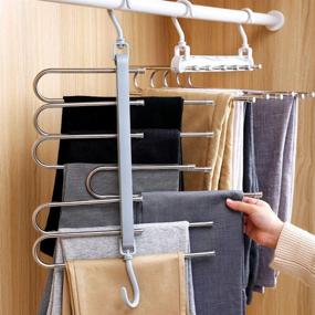 img 2 attached to 👖 Maximize Closet Space with Foldable 6-Layer Space Saving Pants Hangers - Stainless Steel Jeans Organizer for a Neat Wardrobe, Non-Slip 6-in-1 Multifunctional Trouser Rack (White)