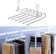 👖 maximize closet space with foldable 6-layer space saving pants hangers - stainless steel jeans organizer for a neat wardrobe, non-slip 6-in-1 multifunctional trouser rack (white) логотип