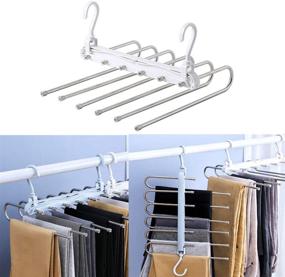 img 4 attached to 👖 Maximize Closet Space with Foldable 6-Layer Space Saving Pants Hangers - Stainless Steel Jeans Organizer for a Neat Wardrobe, Non-Slip 6-in-1 Multifunctional Trouser Rack (White)