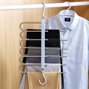 img 1 attached to 👖 Maximize Closet Space with Foldable 6-Layer Space Saving Pants Hangers - Stainless Steel Jeans Organizer for a Neat Wardrobe, Non-Slip 6-in-1 Multifunctional Trouser Rack (White)