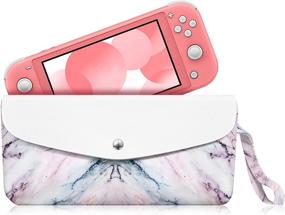 img 4 attached to 🎮 Fintie Сумка-чехол для Nintendo Switch Lite 2019 - Портативная путешественническая сумка с карманом на боку, слотами для игровых карт, ремешком для удерживания - Розовый мрамор