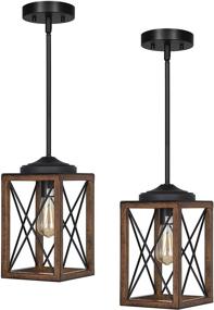 img 4 attached to DEWENWILS Farmhouse Pendant Light, Set of 2 - Metal Hanging Light Fixture with Wooden Grain Finish for Kitchen Island, Bedroom, Dining Hall - Adjustable 48 Inch Pipes for Flat and Sloped Ceilings - ETL Listed