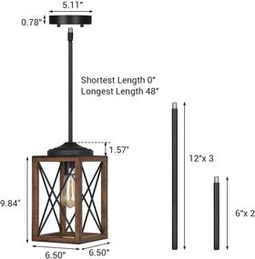 img 3 attached to DEWENWILS Farmhouse Pendant Light, Set of 2 - Metal Hanging Light Fixture with Wooden Grain Finish for Kitchen Island, Bedroom, Dining Hall - Adjustable 48 Inch Pipes for Flat and Sloped Ceilings - ETL Listed