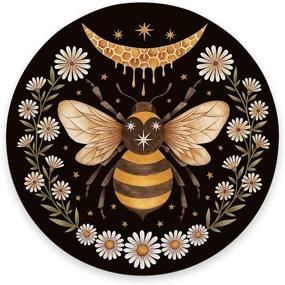 img 4 attached to 🐝 Round Bee Mouse Pad - Beautiful Floral Gaming Mouse Mat | Waterproof & Non-Slip Base | Office Home Laptop Travel | 7.9"x0.12" Inch