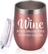 🌹 rose gold stainless steel wine tumbler with lid and straw - funny insulated wine tumbler gift for women, mom, friends, nurse, coworker, aunt, teacher (12 oz) логотип