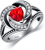 💍 stunning vintage style halo heart ring with simulated ruby red austrian crystal in 925 sterling silver - size 6-8 logo