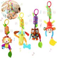 🧸 bloobloomax baby soft hanging rattle crinkle squeaky dangling toy car seat stroller toys with plush animal c-clip ring for infant babies boys and girls 3 6 9 to 12 months (set of 4) logo