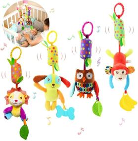 img 4 attached to 🧸 Bloobloomax Baby Soft Hanging Rattle Crinkle Squeaky Dangling Toy Car Seat Stroller Toys with Plush Animal C-Clip Ring for Infant Babies Boys and Girls 3 6 9 to 12 Months (Set of 4)