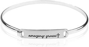 img 4 attached to 📿 RIAH FASHION Engraved Bar Metallic Tag Bracelet - Christian Bible Religious Inspirational Message, Amazing Grace, Blessed, Faith Prayer, Lettering Cuff Bangle