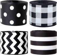 🎀 4 rolls wired edge ribbons fabric ribbons plaid wrapping ribbons striped gingham grosgrain ribbon dot pattern ribbons for diy crafts party home decoration - each roll 1.5 inches x 5 yards (black & white) logo