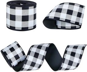 img 1 attached to 🎀 4 Rolls Wired Edge Ribbons Fabric Ribbons Plaid Wrapping Ribbons Striped Gingham Grosgrain Ribbon Dot Pattern Ribbons for DIY Crafts Party Home Decoration - Each Roll 1.5 Inches x 5 Yards (Black & White)