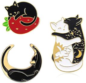 img 4 attached to 🐱 Chamqueen 3pcs Cute Cartoon Black Cats Brooch Set - Enamel Lapel Pins for Clothing, Bags, Backpacks