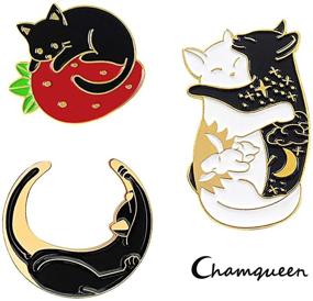 img 3 attached to 🐱 Chamqueen 3pcs Cute Cartoon Black Cats Brooch Set - Enamel Lapel Pins for Clothing, Bags, Backpacks