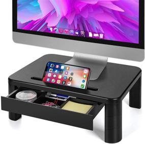 img 4 attached to Improve Your Workspace with LORYERGO Monitor Stand: Height Adjustable with Drawer, Cellphone Holder, and Printer Stand – Perfect for Home and Office