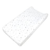 🌙 grey stars and moon changing table pad cover - soft, breathable, 100% natural cotton jersey knit, fitted contoured design for boys and girls - 17x35x5 inch (1 pack) logo