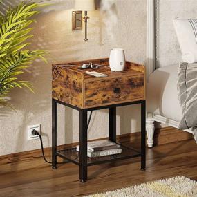 img 3 attached to 🛏️ Rustic Brown Rolanstar Nightstand: Charging Station, USB Ports, Metal Storage Shelf - Ideal for Bedroom, Living Room