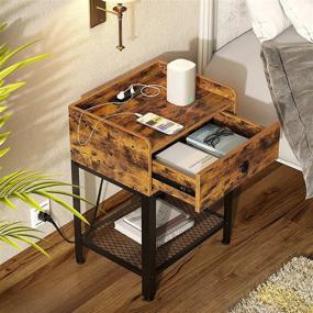 img 1 attached to 🛏️ Rustic Brown Rolanstar Nightstand: Charging Station, USB Ports, Metal Storage Shelf - Ideal for Bedroom, Living Room