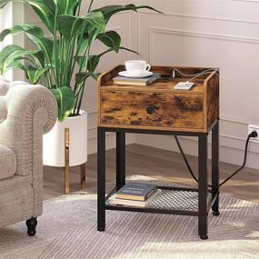 img 2 attached to 🛏️ Rustic Brown Rolanstar Nightstand: Charging Station, USB Ports, Metal Storage Shelf - Ideal for Bedroom, Living Room