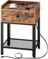 🛏️ rustic brown rolanstar nightstand: charging station, usb ports, metal storage shelf - ideal for bedroom, living room logo