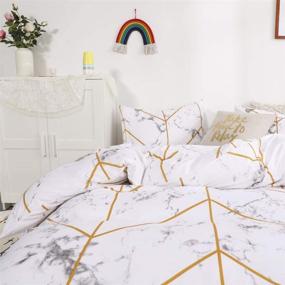 img 1 attached to Queen Size White Marble Duvet Cover Set with Gold Geometric Print - Gray and Gold Marble Texture Design - Includes 1 Duvet Cover and 2 Pillowcases - White and Gold Bedding Sets for Queen Bed