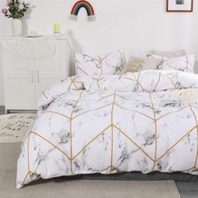 img 3 attached to Queen Size White Marble Duvet Cover Set with Gold Geometric Print - Gray and Gold Marble Texture Design - Includes 1 Duvet Cover and 2 Pillowcases - White and Gold Bedding Sets for Queen Bed