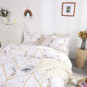 img 2 attached to Queen Size White Marble Duvet Cover Set with Gold Geometric Print - Gray and Gold Marble Texture Design - Includes 1 Duvet Cover and 2 Pillowcases - White and Gold Bedding Sets for Queen Bed