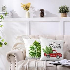 img 1 attached to 🎄 Whaline 18x18 Inches Set of 4 Christmas Pillow Cases - Merry Christmas Pillow Cover with Wreath, Xmas Tree, Truck, and Berry Design - Perfect for Home, Office, Sofa, Bed, and Christmas Party