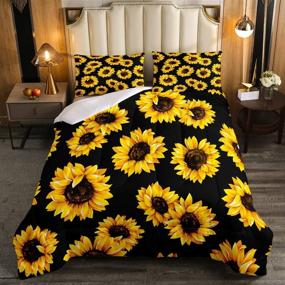 img 2 attached to Feelyou Botanical Floral Bedding Full Size Sunflowers Comforter Set: Vibrant Yellow Flowers Printed Quilted Duvet Set for Women Adults, in Elegant Black Design