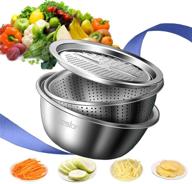 🥗 jeslon 11-inch stainless steel drain basket vegetable cutter and 3-in-1 kitchen multipurpose julienne grater - salad maker bowl logo