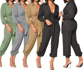img 1 attached to 👗 Yilisaxi Elegant V Neck Jumpsuits for Women: Long Sleeve, Wide Leg Pants with Pockets and Belt - Casual & Sexy