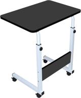 🛏️ height adjustable bedside end table with wheels - small home office desk for small spaces, tv tray, laptop table - portable study writing desk for living room, bedroom, school - black логотип