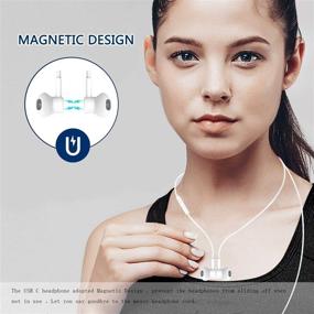 img 1 attached to 🎧 Premium Magnetic USB C Earbuds with Mic & Volume Control - Enhanced HiFi Stereo Type C Headphones for Pixel 3,2,XL, iPad Pro 2018, Sony XZ2, OnePlus 6T, MacBook (White)