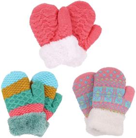 img 3 attached to 🧤 Children's 3-Pack Sherpa-Lined Winter Knit Mitten Gloves for Toddlers