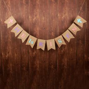 img 3 attached to 🐇 GOER Easter Banner: He is Risen! Natural Burlap Decorations and Photo Props for Easter