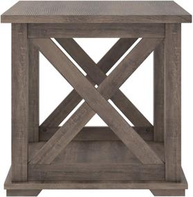 img 1 attached to 🌿 Rustic Elegance: Signature Design by Ashley Arlenbry Farmhouse End Table with Crossbuck Details in Weathered Oak Brown