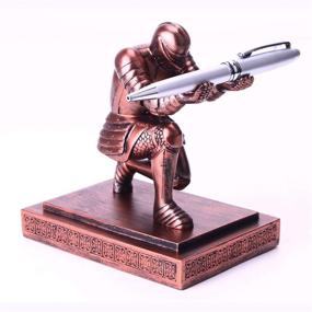 img 3 attached to CYXStar Resin Soldier Executive Pen Holder Desk Organizer Cool Pen Stand Home Decor Resin Pencil Holder With A Pen For Men As Gift (Copper)