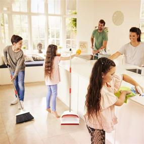 img 2 attached to 🧹 Home and Kitchen Broom Set - Floor Cleaning Tools for Office, Living Room - Upright Standing Long Handle with Self-Cleaning Bristles