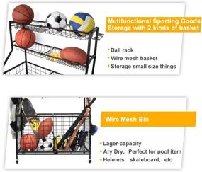 img 2 attached to 🏋️ Optimized Sports Equipment Organizer - Kinghouse Garage Ball Storage Rack and Gear Organizer with Baskets, Hooks, Rolling Cart - Steel, Black