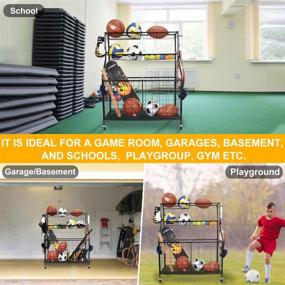 img 3 attached to 🏋️ Optimized Sports Equipment Organizer - Kinghouse Garage Ball Storage Rack and Gear Organizer with Baskets, Hooks, Rolling Cart - Steel, Black