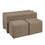 🌞 first hill fhw sunshine 3-piece storage ottoman bench set - bark brown fabric upholstery for effortless organization logo