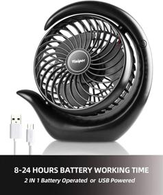 img 3 attached to 💨 Viniper Small Rechargeable Desk Fan - Long Lasting 8-24 Hours Work, 3 Speeds, 180° Rotation - Battery Powered & USB, Portable and Powerful for Home/Office/Travel - Black