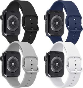 img 4 attached to Tobfit 4 пакета ремешков для Apple Watch 38 мм 42 мм 40 мм 44 мм - Мягкий спортивный заменяемый браслет для iWatch серии 6 5 4 3 SE (черный/серый/белый/синий, 38 мм/40 мм S/M)