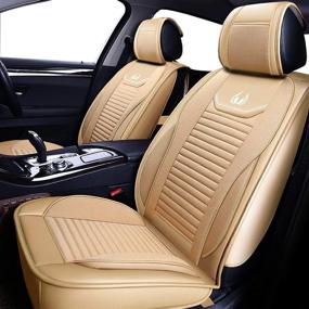 img 3 attached to 🚗 OASIS AUTO Leatherette Car Seat Covers for Cars SUV Pick-up Truck - Universal Fit Set in TAN, Faux Leather Automotive Vehicle Cushion Cover - Full Set OS-008, Auto Interior Accessories